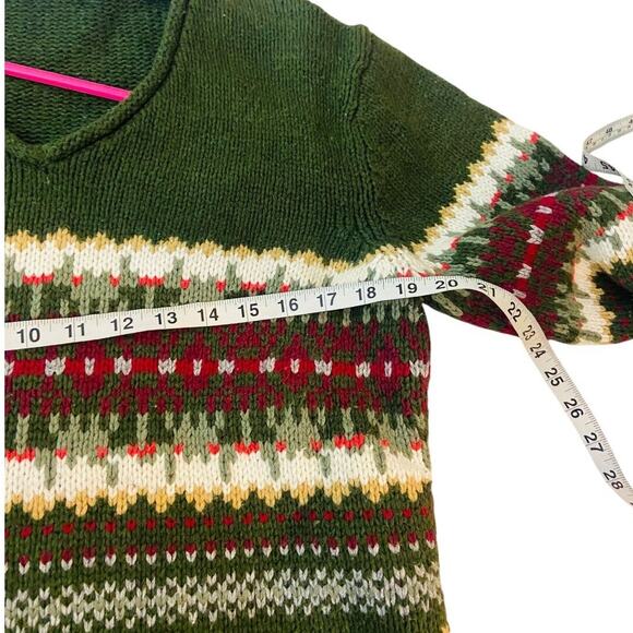 Vintage Fair Isle Womens Pullover Sweater Cozy Knit Holiday Cottagecore Green - Picture 5 of 6